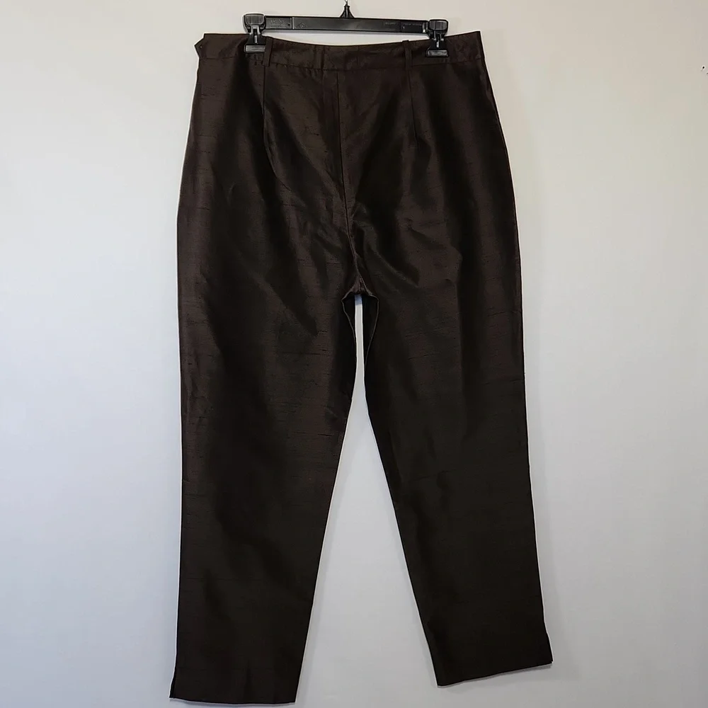 Banana Republic Women's Size 14 Brown Sheen 100% Silk Side Zip Closure Pants